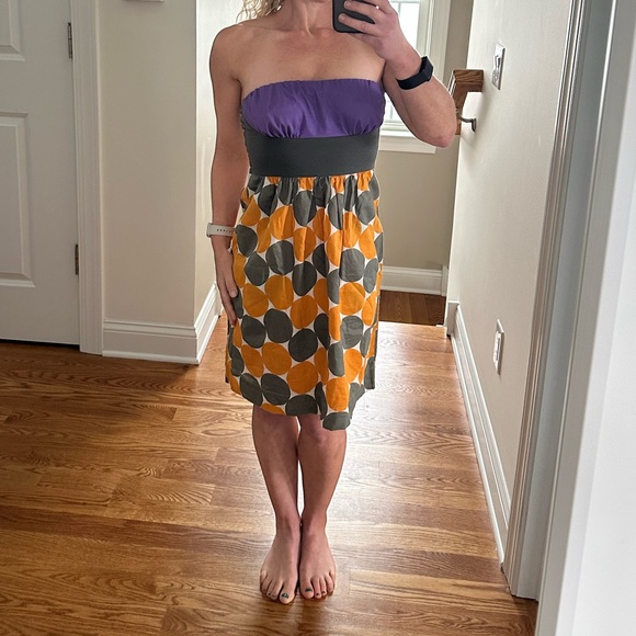 Strapless Anthropologie Hype Sundress polka dots colorful multicolor fit flare - Picture 6 of 14